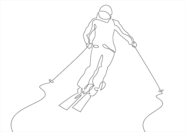 people skiing in the snow in the winter- continuous line drawing