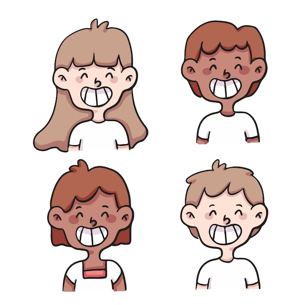 people smile set cute cartoon illustration