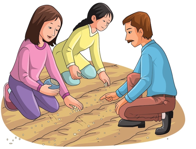 People sowing seed in the field vector illustration