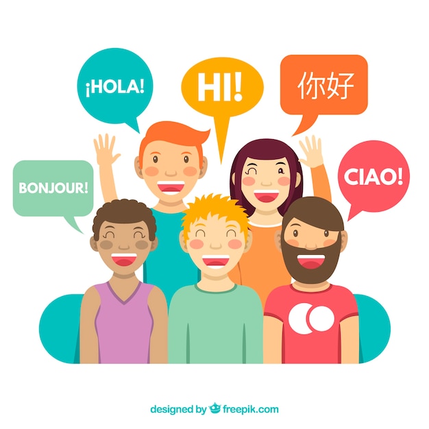 People speaking different languages with flat design