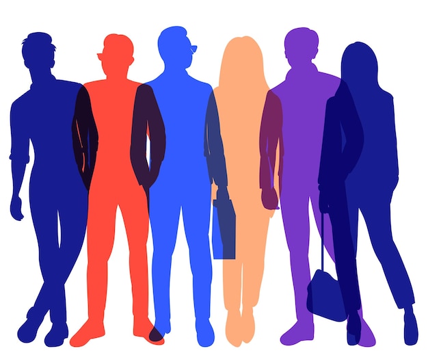 People stand multicolored silhouette on a white background isolated vector