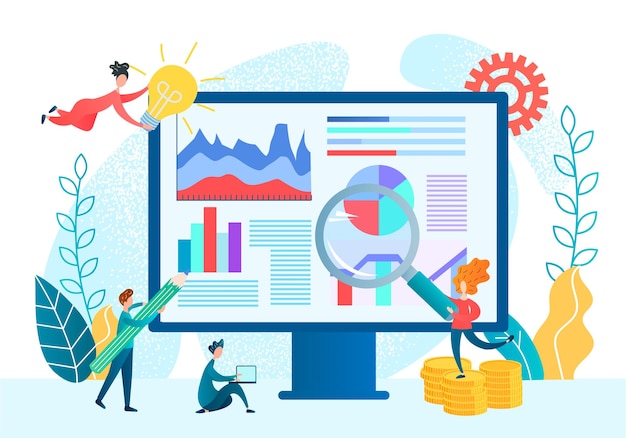 People study infographics of statistics of a selling site work in a team of programmers managers