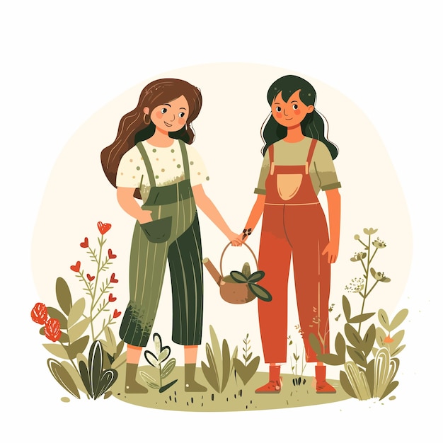 Vector people summer gardening