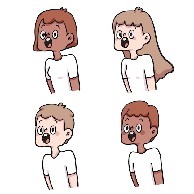 people surprised reaction set cute cartoon illustration