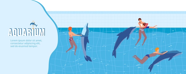 People swim with dolphins  illustration.