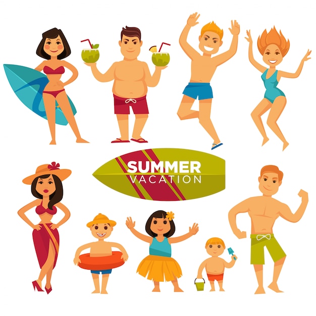 People in swimsuits on summer holidays colorful collection