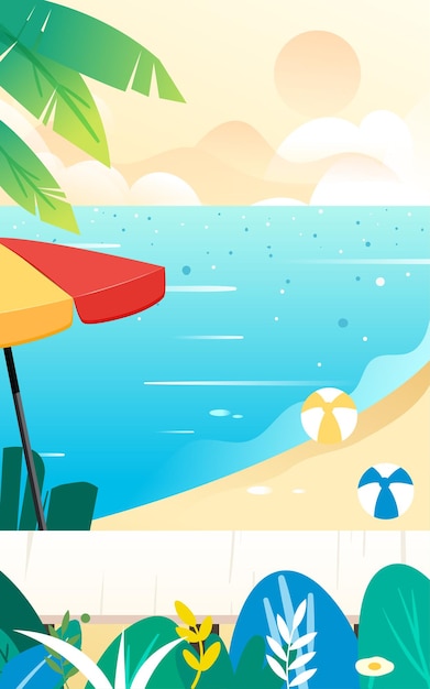 People in swimsuits sunbathing on the beach in summer vector illustration