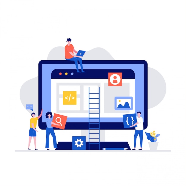 People team working together in web industry concept. Modern illustration in flat style.