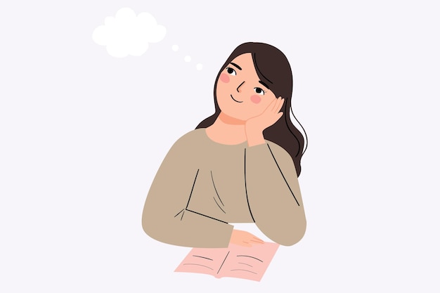 People thinking dreaming while working or study cartoon illustration