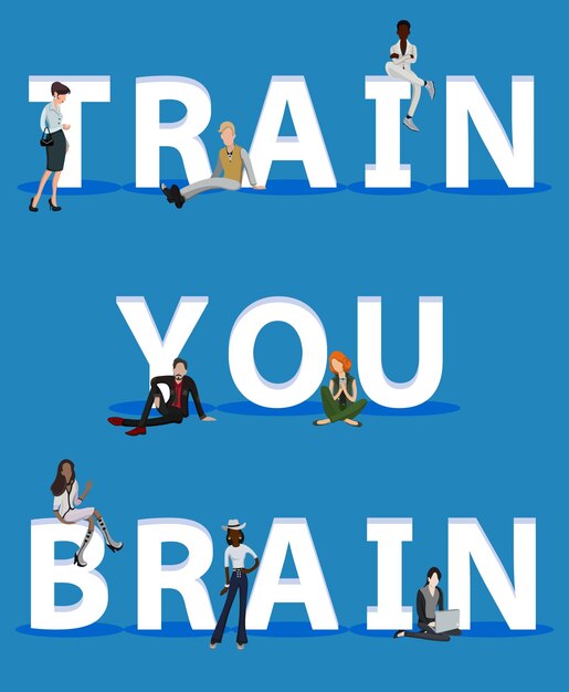 Vector people on train your brain for web mobile app presentations