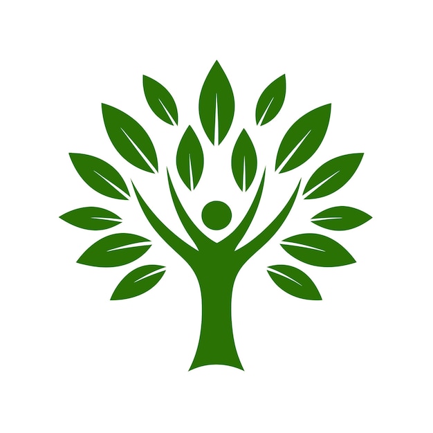 People Tree Icon with Green Leaves ECO Concept Vector Illustration