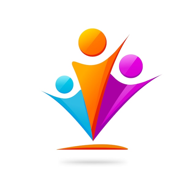 People unity logo icon or family abstract person team together logotype blue red orange