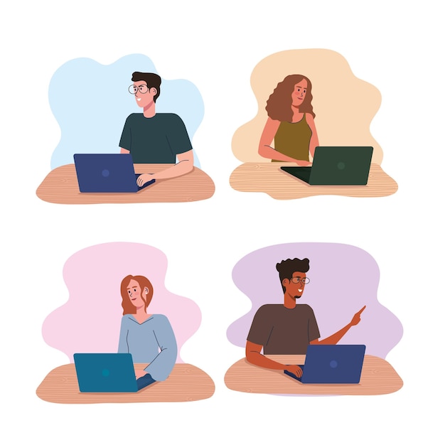 Vector people using laptops avatars characters