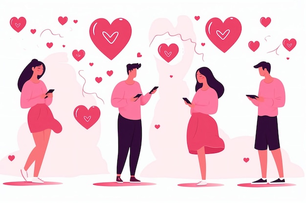 People Using Smartphones Hearts