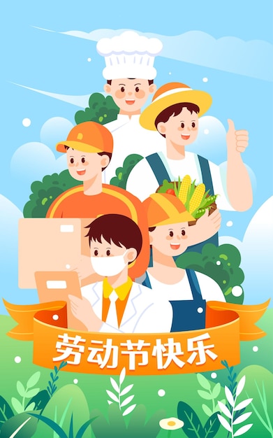 People of various professions gathered together vector illustration happy labor day