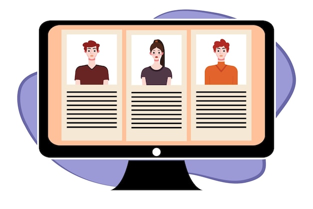 People in video conference on computer screen Online meeting video call concept Vector illustrati