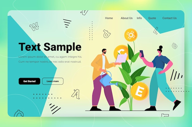 people watering profitable money tree and using cryptocurrency mining applications virtual money transfer app banking transaction digital currency concept horizontal copy space vector illustration