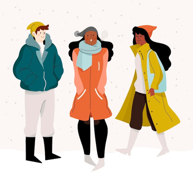 Vector people wearing cozy winter clothes