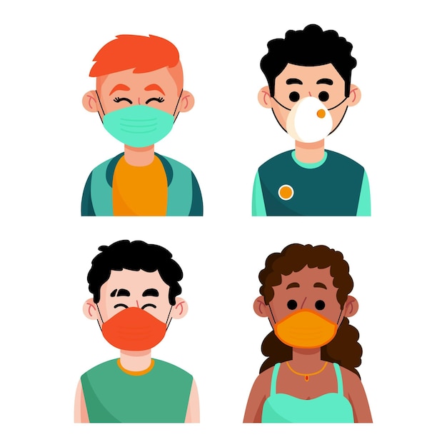 People wearing different face mask types