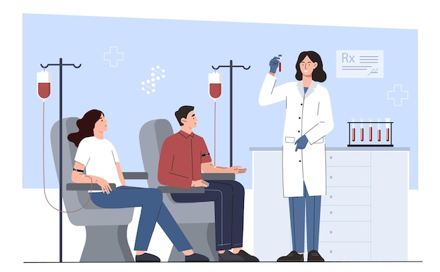 People with blood donation vector concept