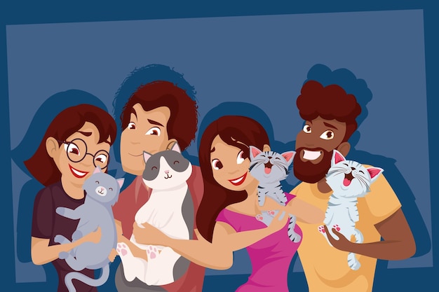 Vector people with cats mascots design, pet animal nature and domestic theme vector illustration