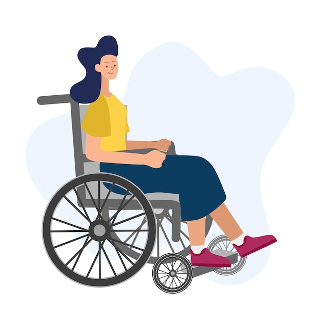 People with disabilities in a cartoon style Disabled girl in a wheelchair on a white background