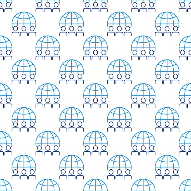 People with Earth Globe vector concept outline seamless pattern