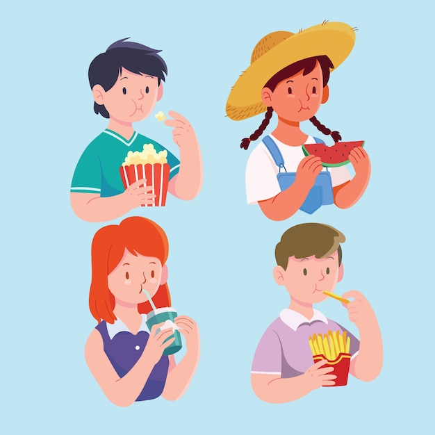 People with food illustration concept