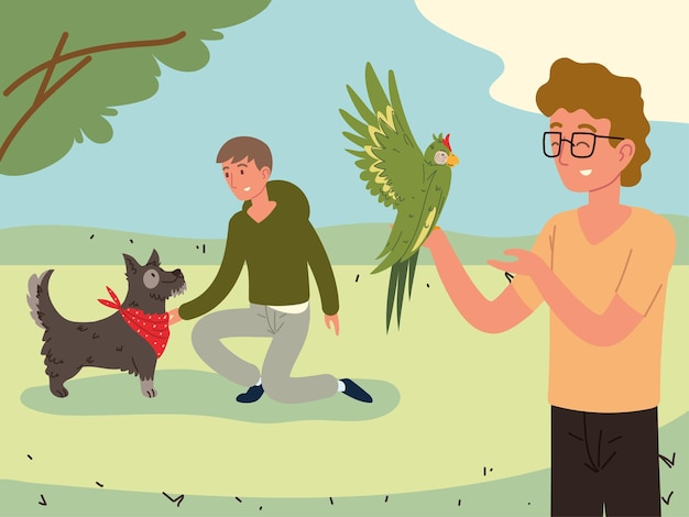 People with pets in park