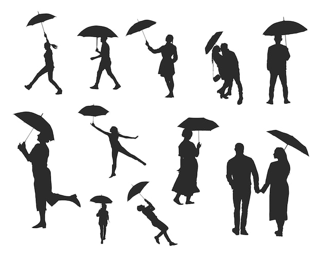 People with umbrella silhouettes