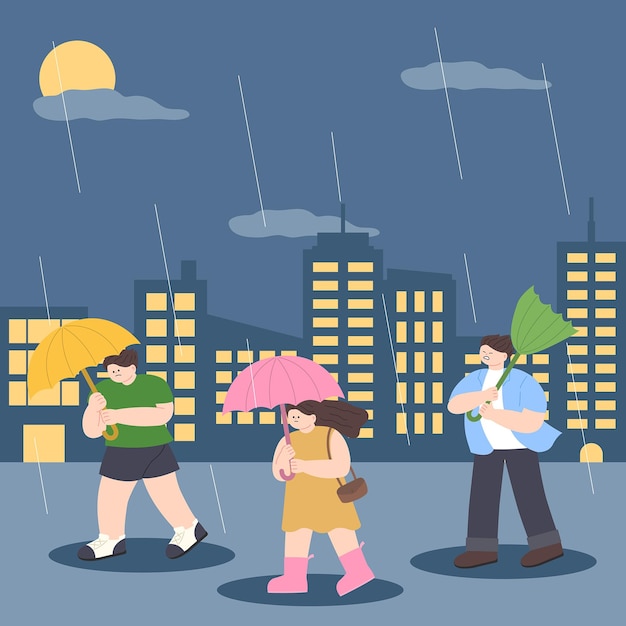 People with umbrellas during the typhoon