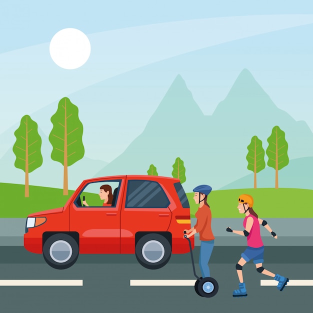 People with vehicles vector design