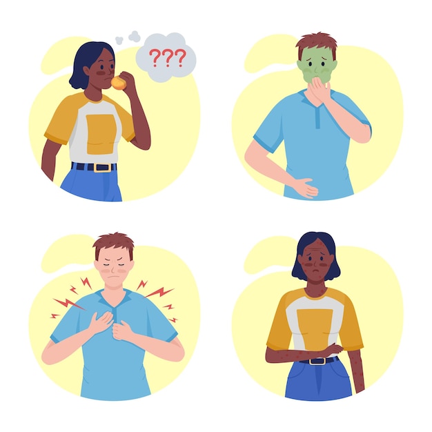 People with virus side effects semi flat color vector character set