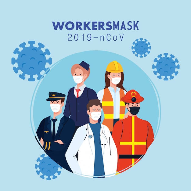 People workers with uniforms and workermasks  