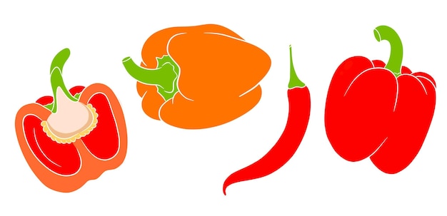 Pepper set Fresh bell peppers and hot peppers In a cartoon style Vector illustration for design and decoration