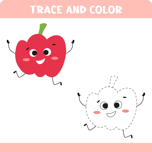 Pepper Trace the line game for kids Educational activity worksheets