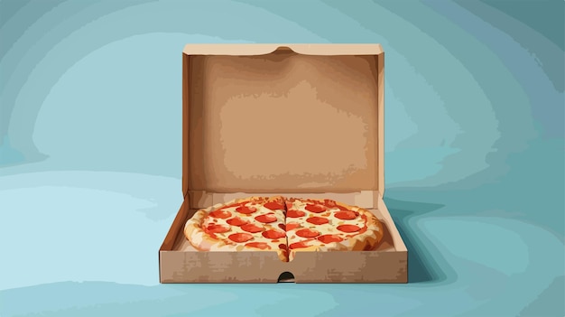 Vector pepperoni pizza in cardboard box on blue background