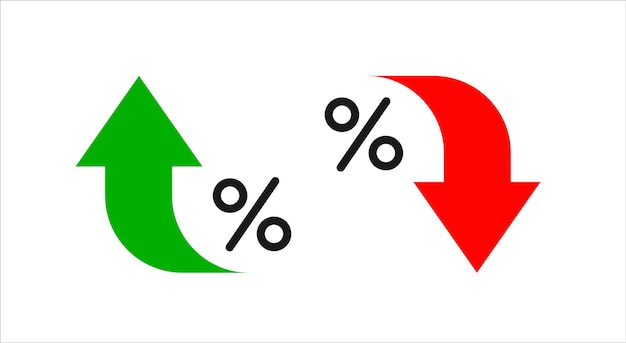 Percent arrow icon Growth increase decrease arrow filled icons Up arrows down arrows Vector