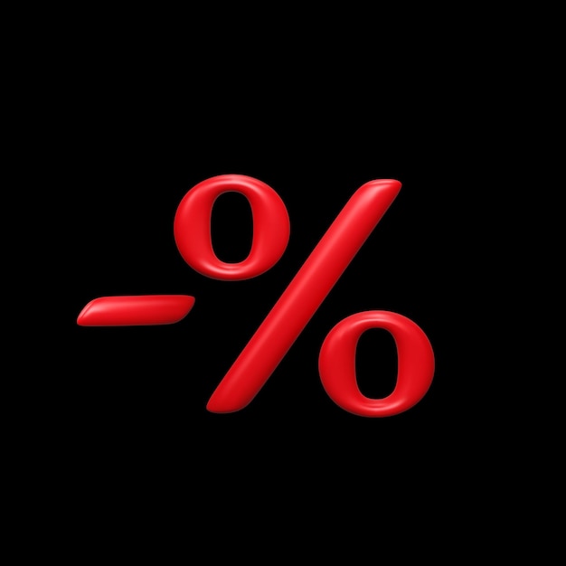 Percentage character 3D Red percent sign on black background Vector illustration