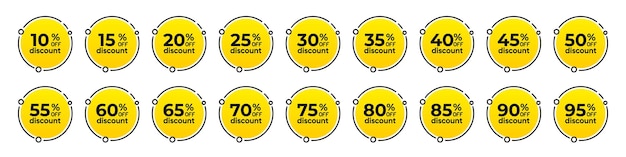 Percentage circle discount tag icons collection Set of yellow sale labels