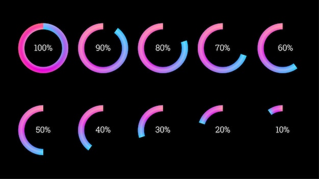 Percentage infographics elements set in shape of flat gradient ring