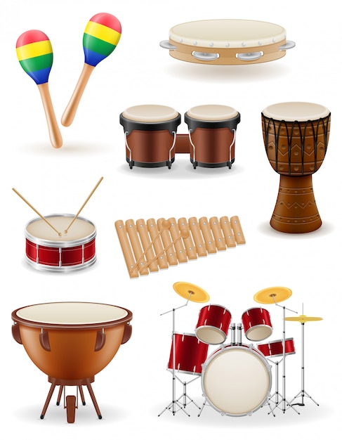 Percussion musical instruments set stock vector illustration