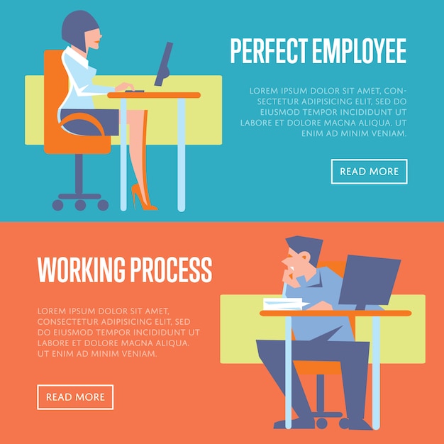 Perfect employee and working process banners