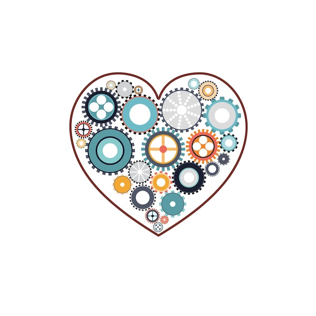 Vector perfect heart concept gears inside a heart in flat design vector illustration