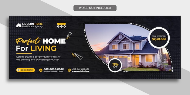 Perfect home for living real estate sale social media cover banner header post design template