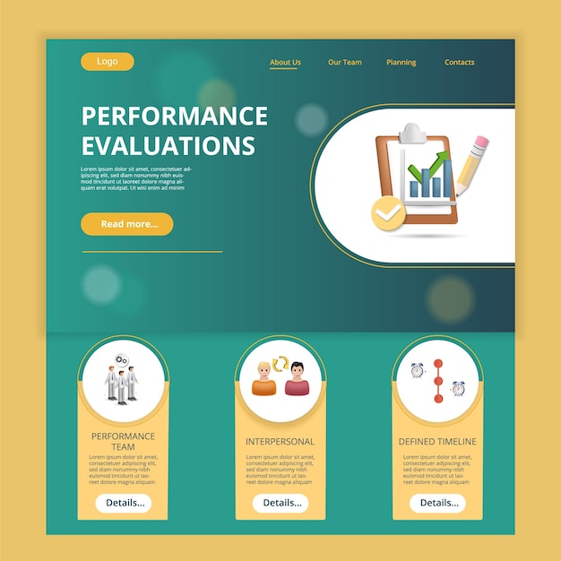 Performance evaluations flat landing page website template performance team interpersonal defined