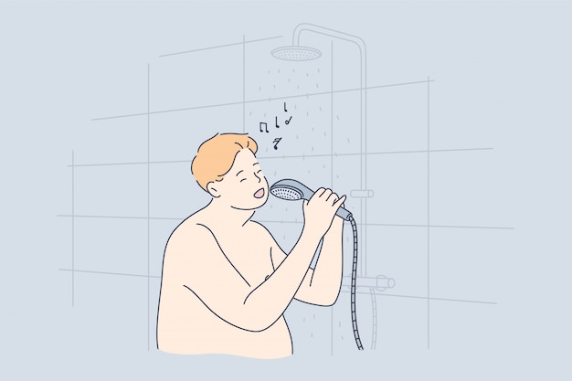 Performance, fun, singing, shower, obesity concept