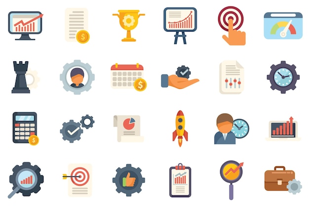 Performance management icons set simple vector People study