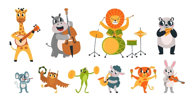 Vector performing animal musician party funny animals play music concert musical instruments cartoon wildlife musicians zoo classy vector characters