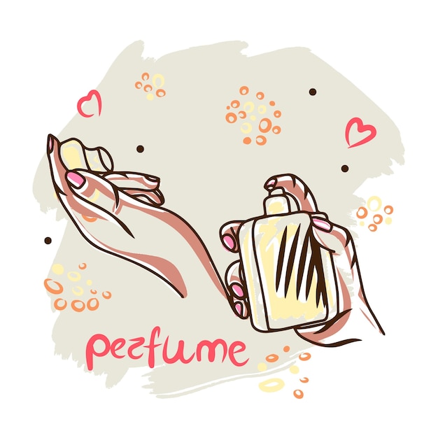 Perfume bottle in hands hand drawn cosmetic accessory smell doodle